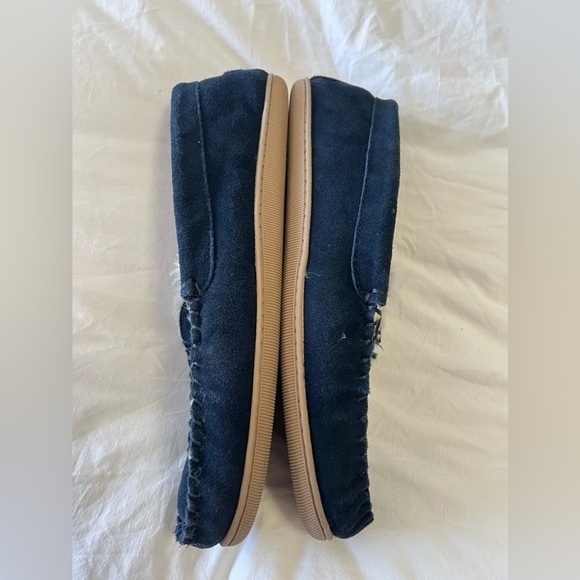 J.Crew Slippers Mens Size 12 Navy Suede Faux Shearling Lined Slip On - Picture 11 of 11
